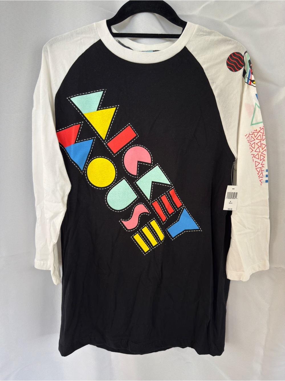 NWT Disney Parks Mickey Mouse Geometric Raglan Baseball Tee 3/4 Sleeve - M